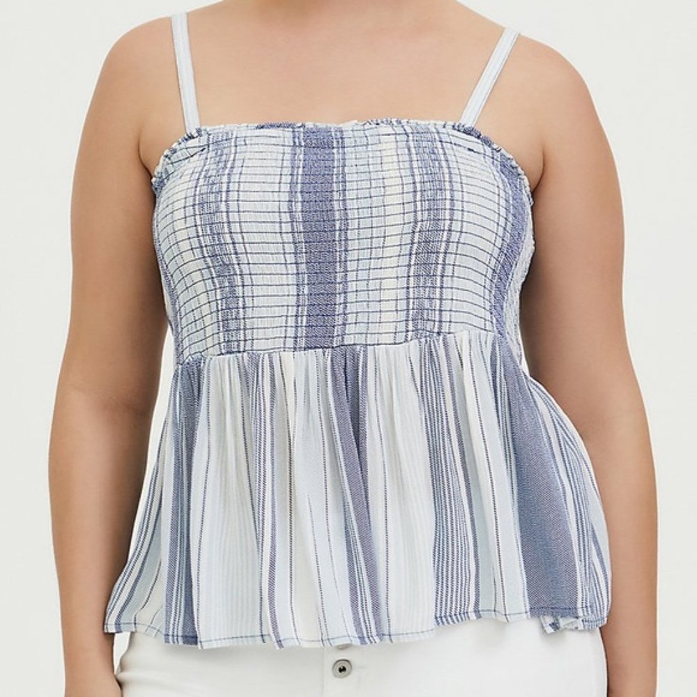Torrid Blue White Ruched Tank Top 2 - Picture 9 of 10
